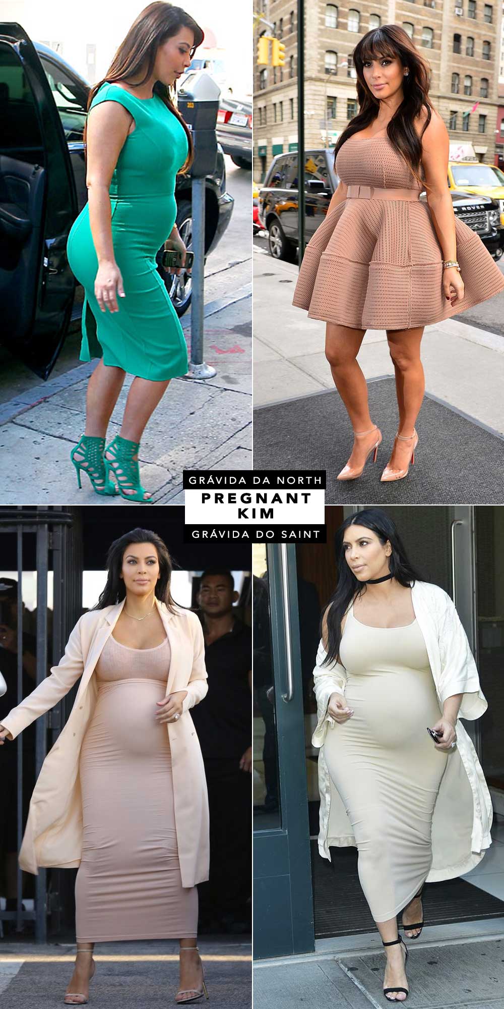 Estilo da Kim Kardashian grávida da primeira e do segundo filho