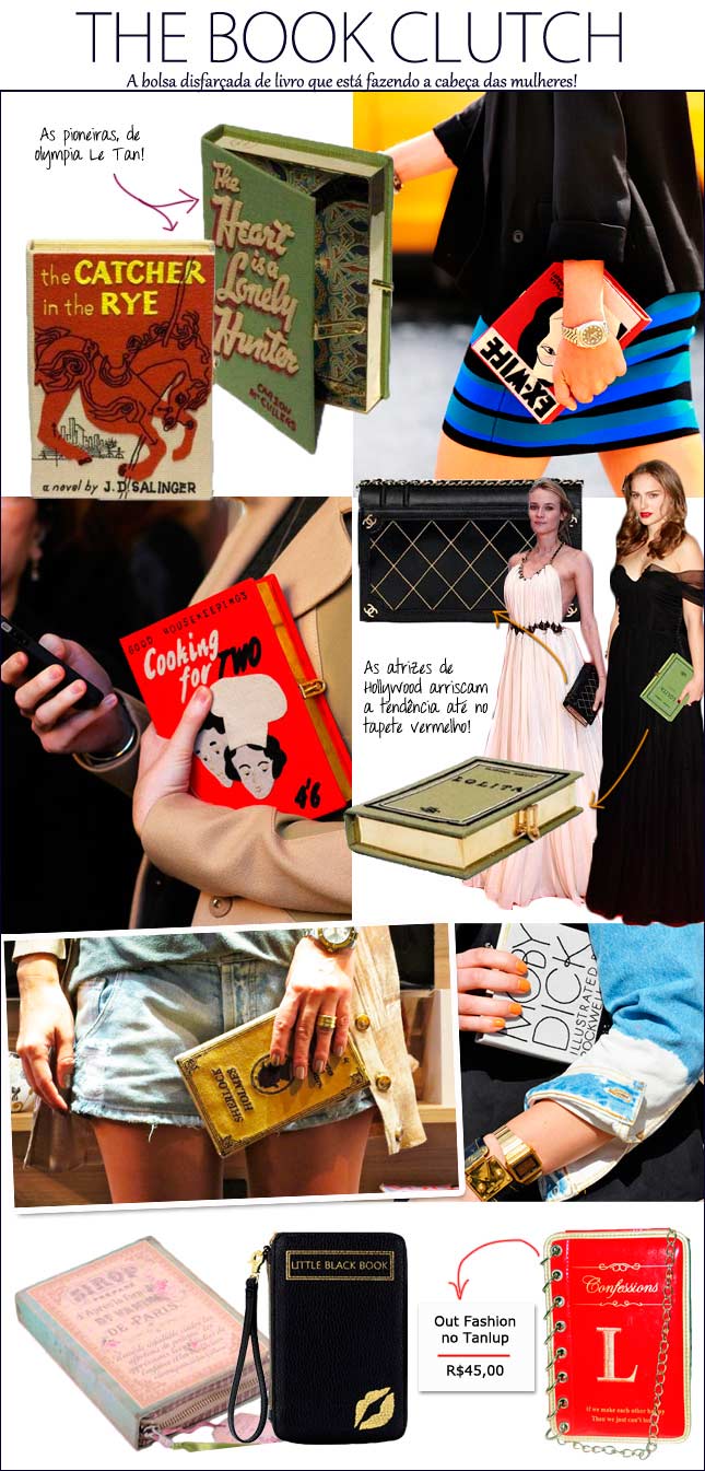 Book Clutch tendência bolsas modernas divertidas onde comprar