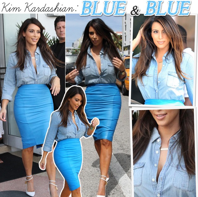 look Kim Kardashian azul e jeans blog de moda