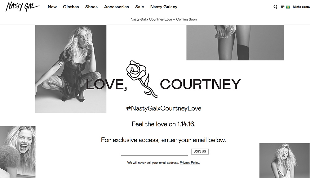 A Nasty Gal já preparou o site para lançar a coleção da Courtney Love.