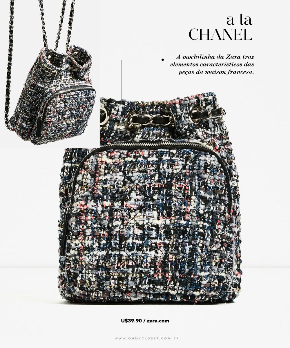 Mochila Chanel Inspired Tweed na Zara