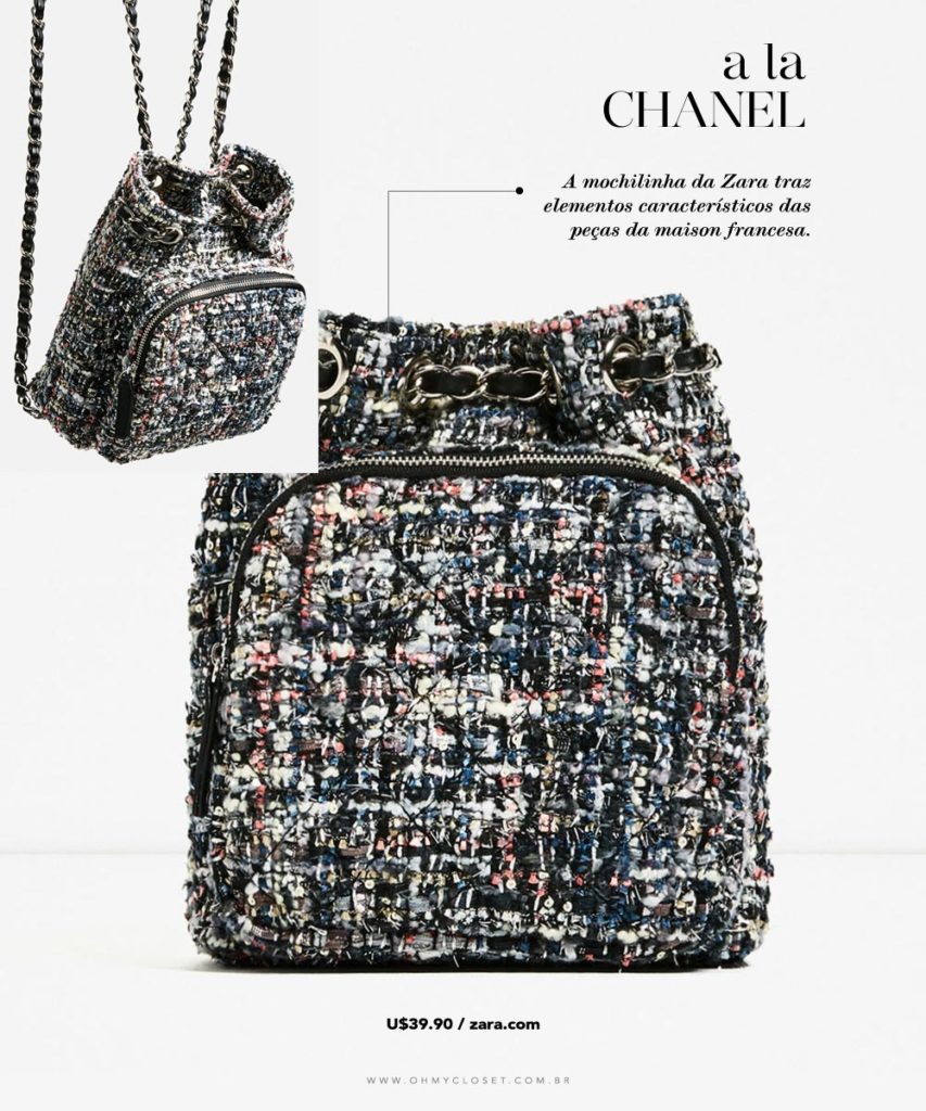 Mochila Chanel inspired de tweed na Zara, veja no Oh My Closet!