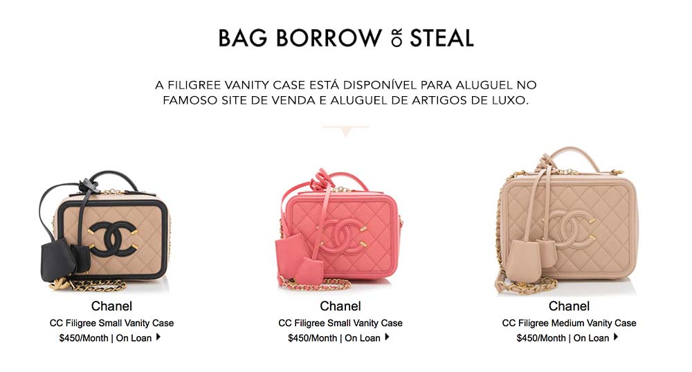 Onde comprar ou alugar a Chanel Filigree Vanity Case. Site Bag Borrow or Steal.