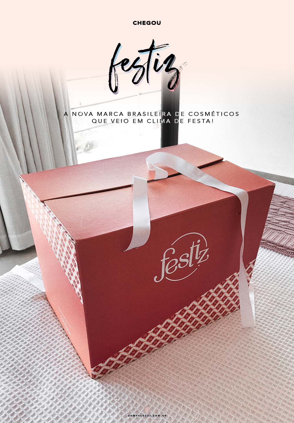 Caixa com produtos da Festiz, nova marca de cosméticos com venda exclusiva na The Beauty Box.