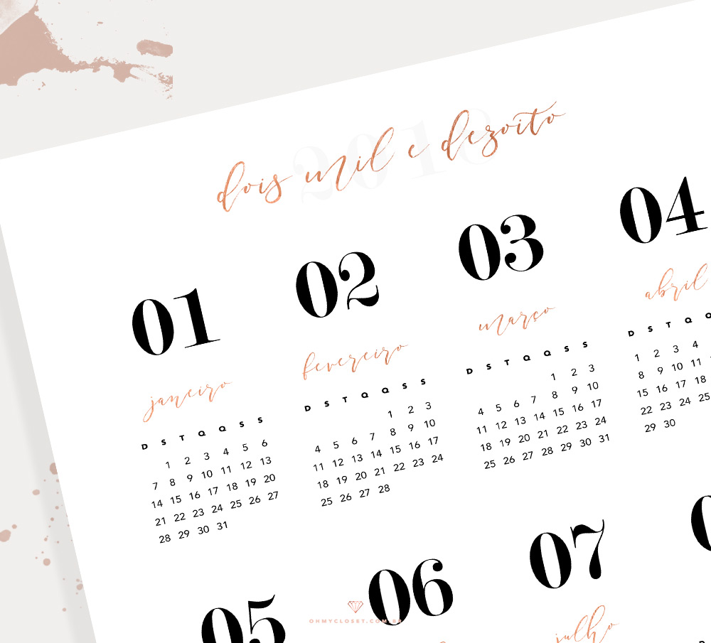 Detalhes do calendário 2018 com visão geral dos 12 meses grátis para baixar.