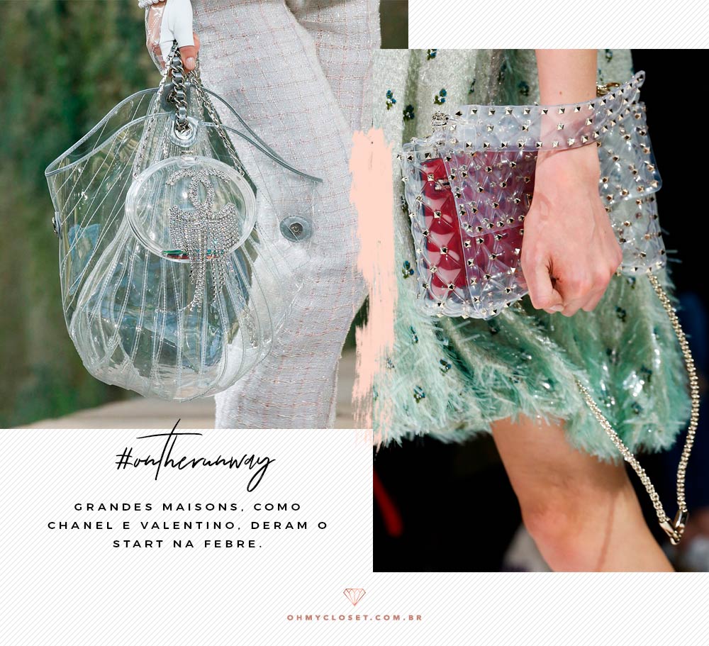 Chanel e Valentino também apostaram em bolsas transparentes, em PVC.