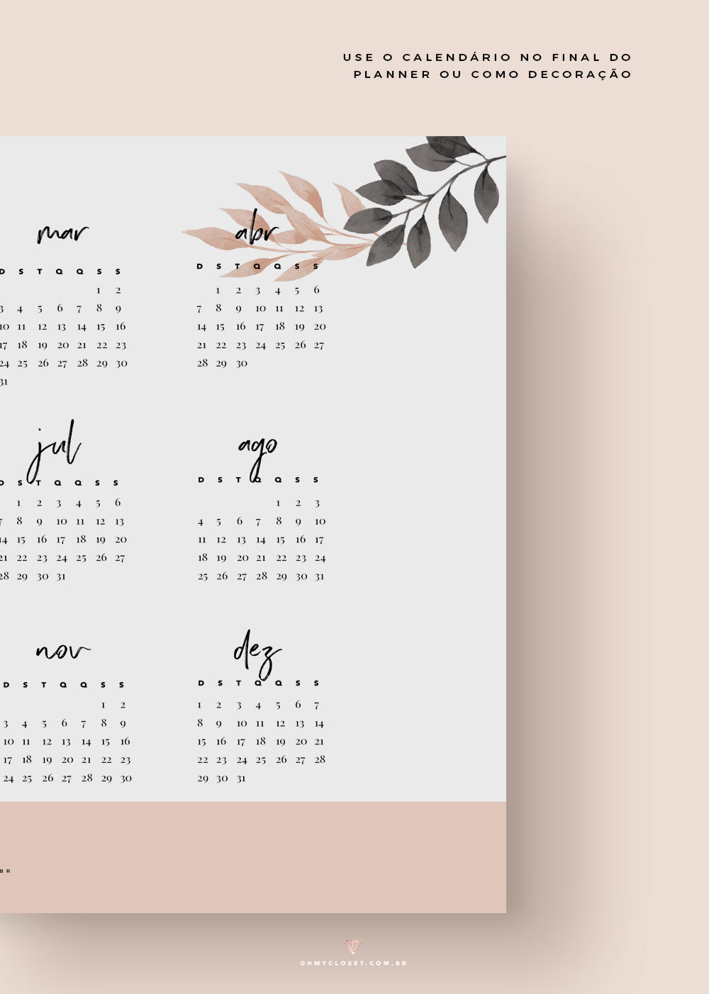 Planner mensal 2019 minimalista com calendário 12 meses grátis para baixar e imprimir. por Oh My Closet!