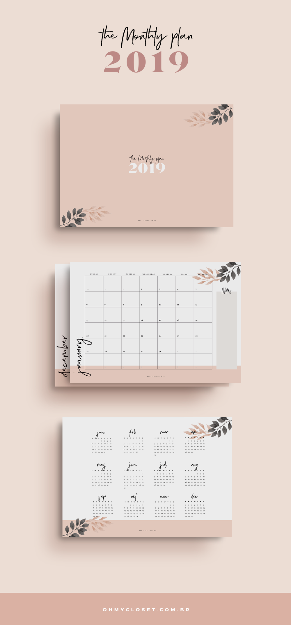 Planner Mensal 2019 do Oh My Closet grátis para baixar e imprimir.