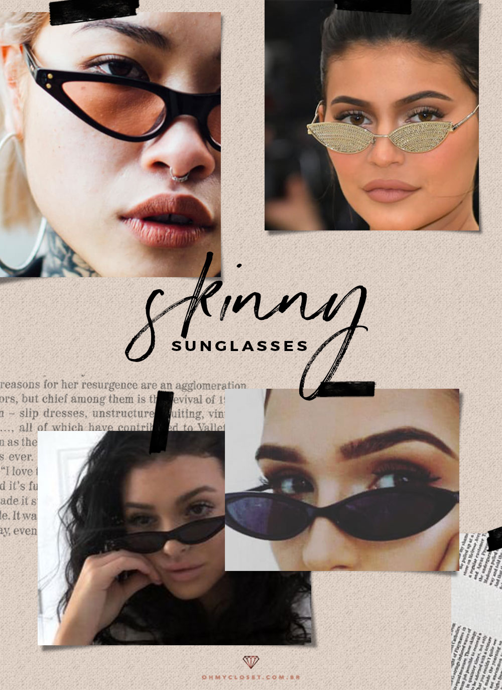 Skinny glasses Tiny sunglasses, como usara tendência de 2019.