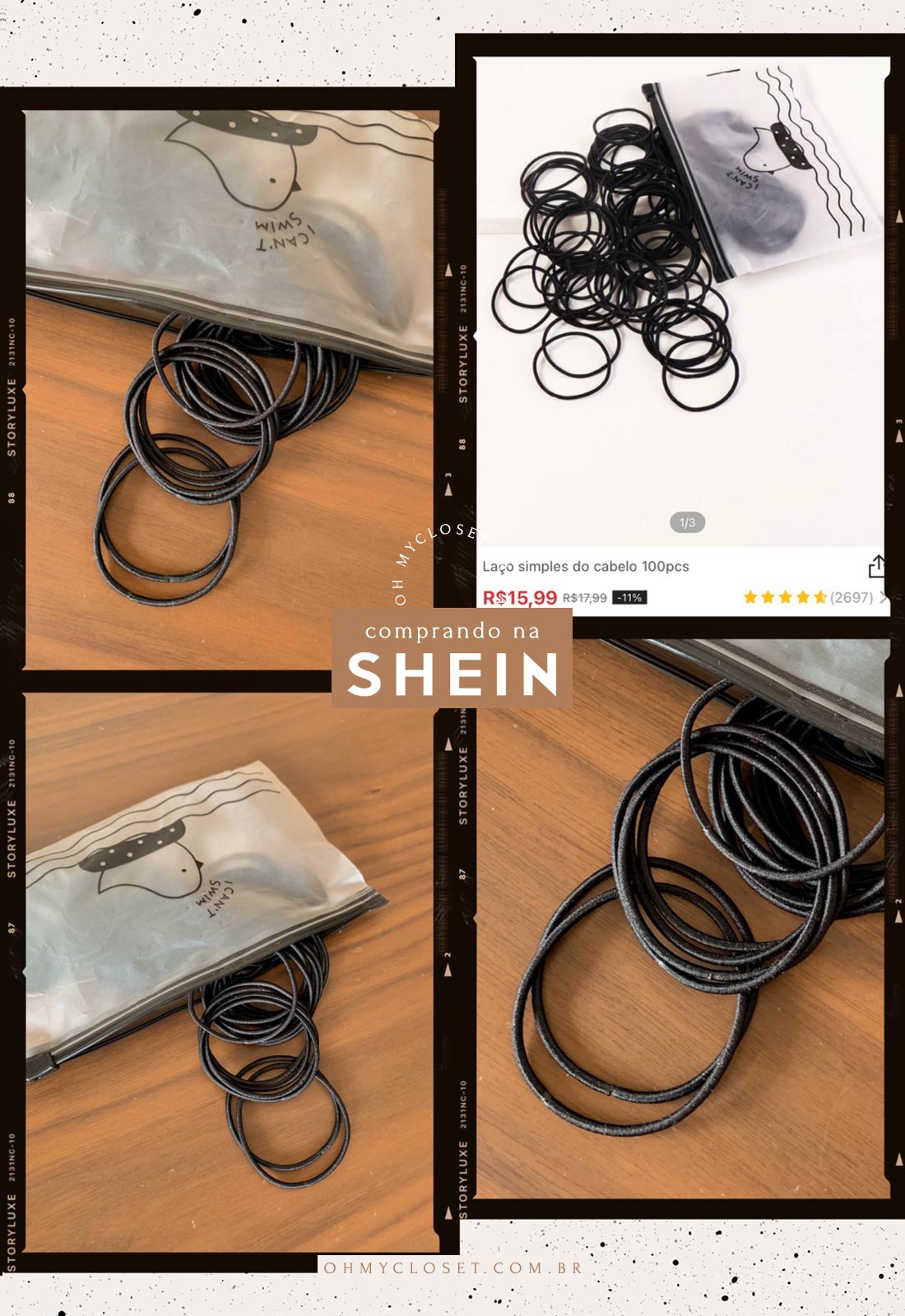 Kit de elásticos para cabelo da SHEIN.