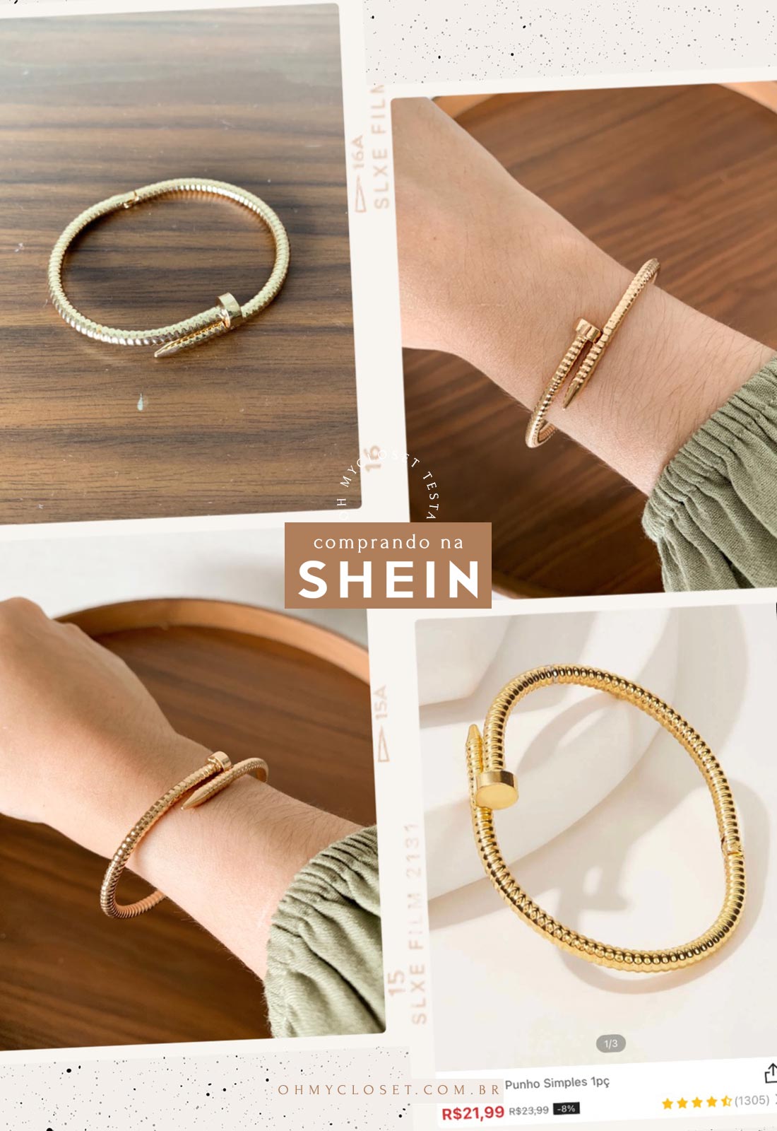 Mais acessórios da SHEIN, pulseiras.