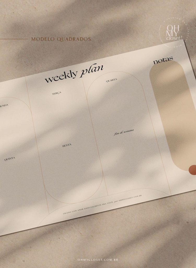 Planner semanal, moderno e minimalista, em quadrados para download.