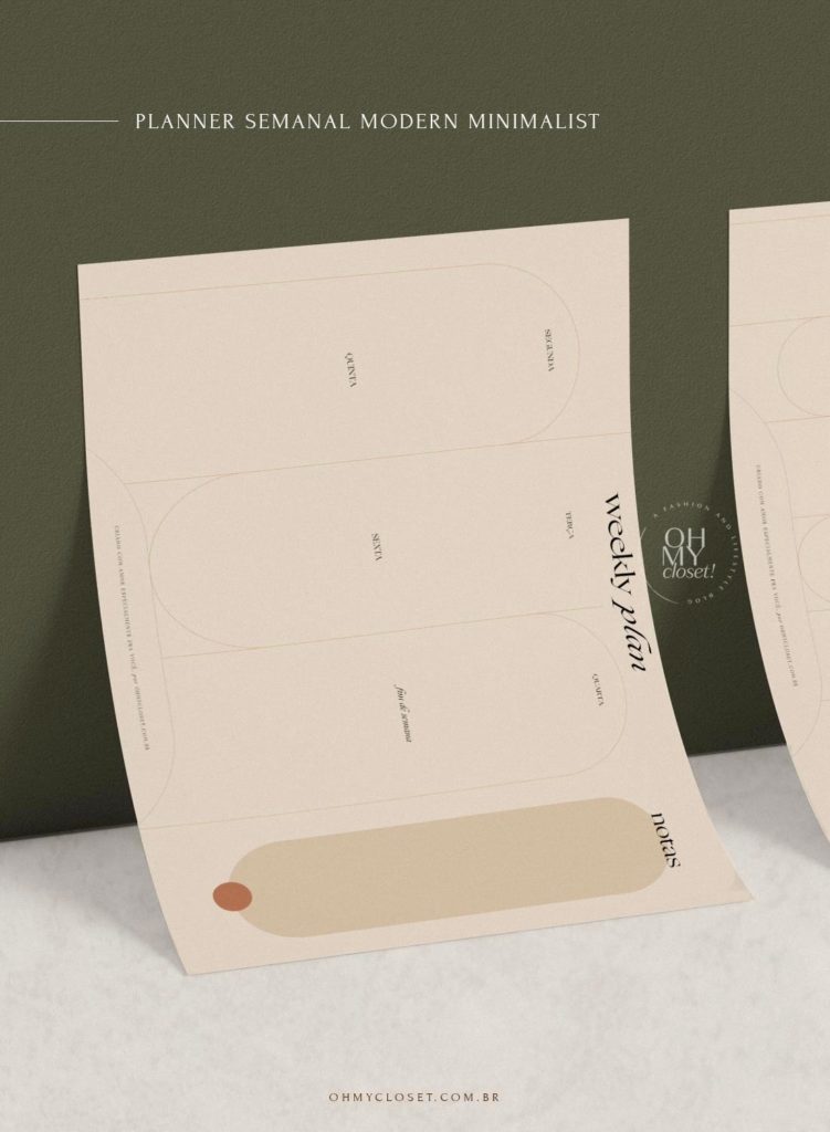 Planner semanal modern minimalist, free download. By Mônica Almeida, Oh My Closet!
