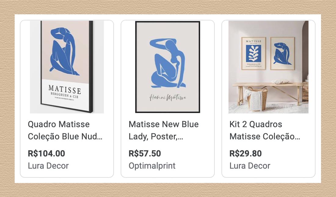 Blue nude de Henri Matisse. Reproduções digitais.