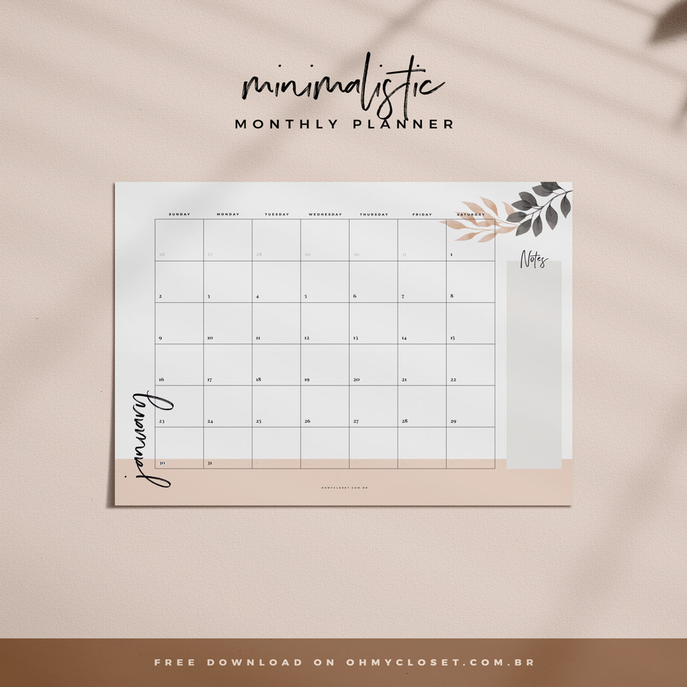 Minimalistic monthly planner 2022.