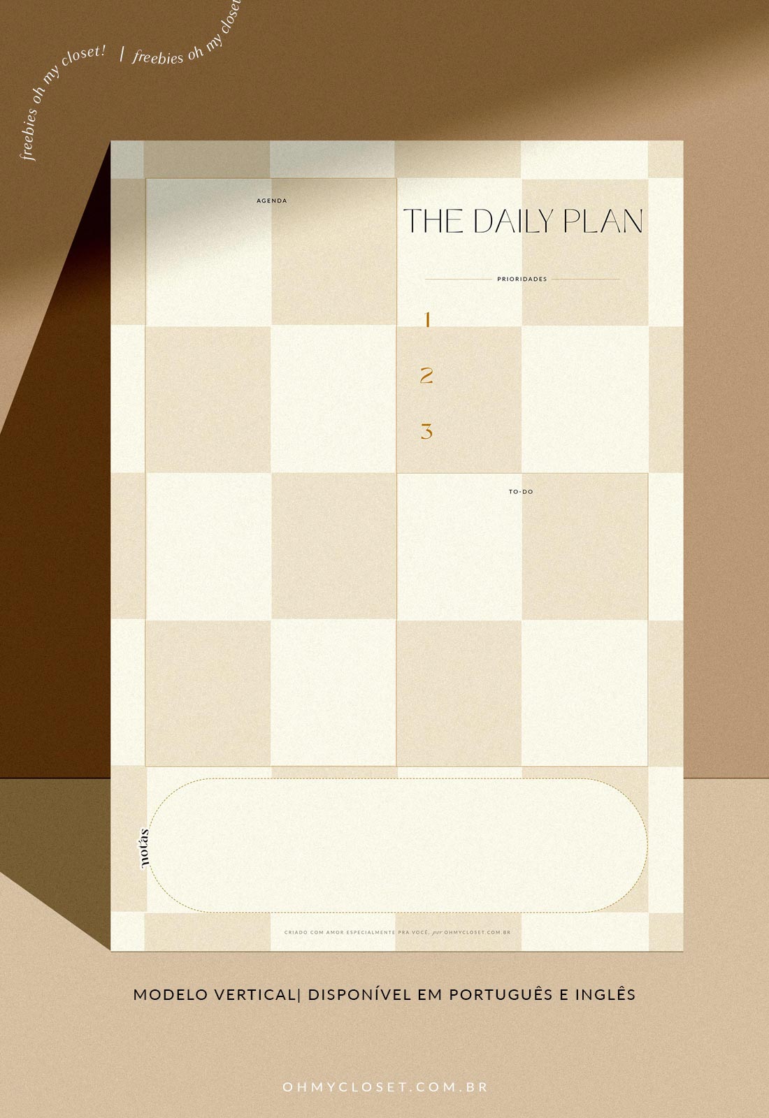 Planner diário vertical para impressão, checkerboard do Oh My Closet!
