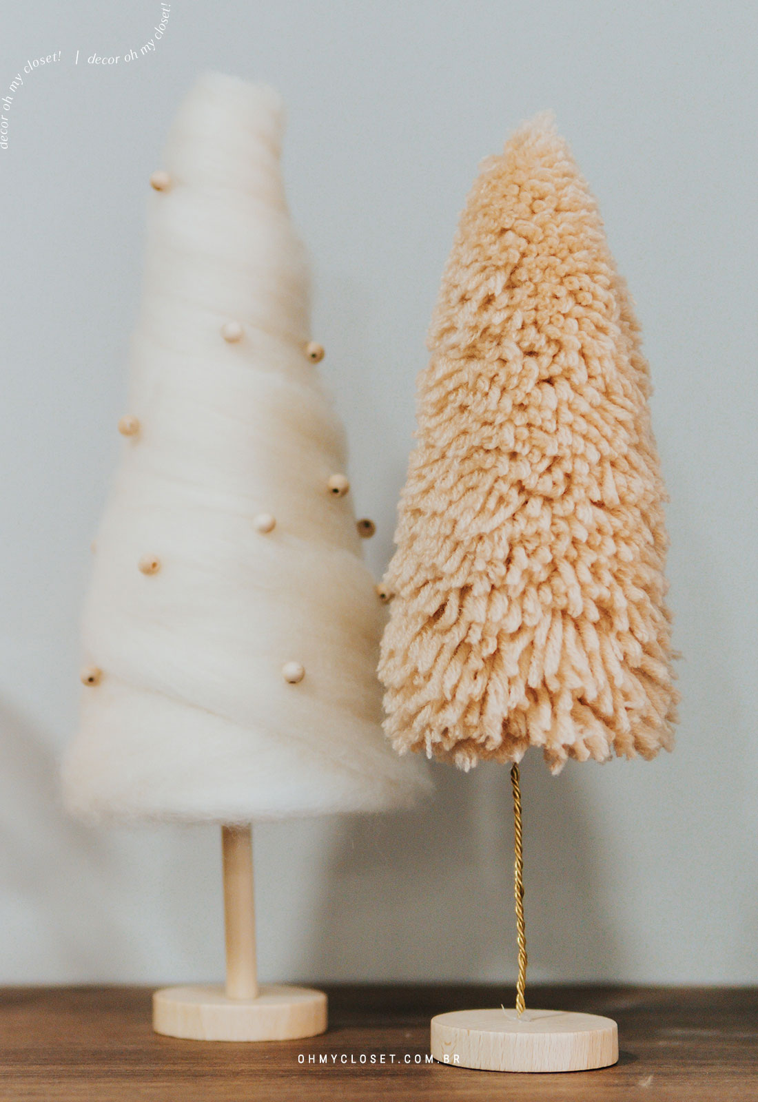 Mini árvore de natal de lã merino e mini árvore de natal de lã ambas feita em casa DIY.