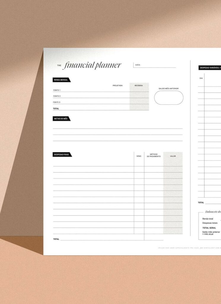 Planner Financeiro P&B – Download Grátis