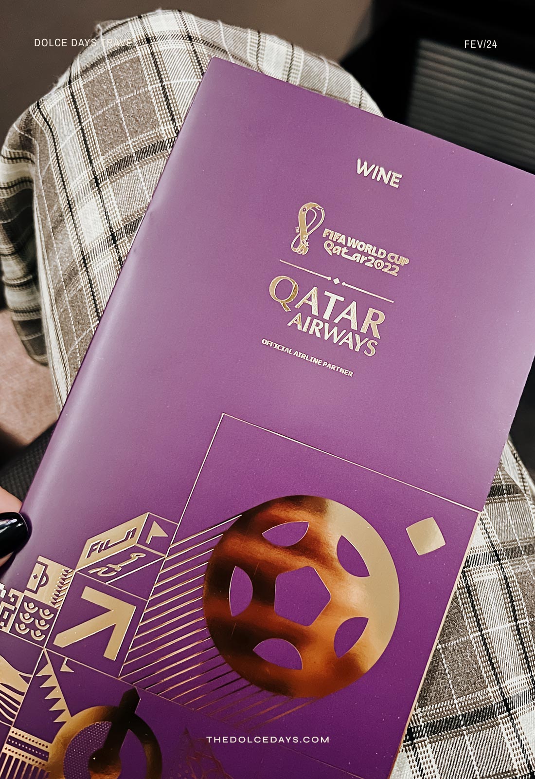 Carta de vinhos da executiva Qsuite Qatar Airways no 787 Dreamliner