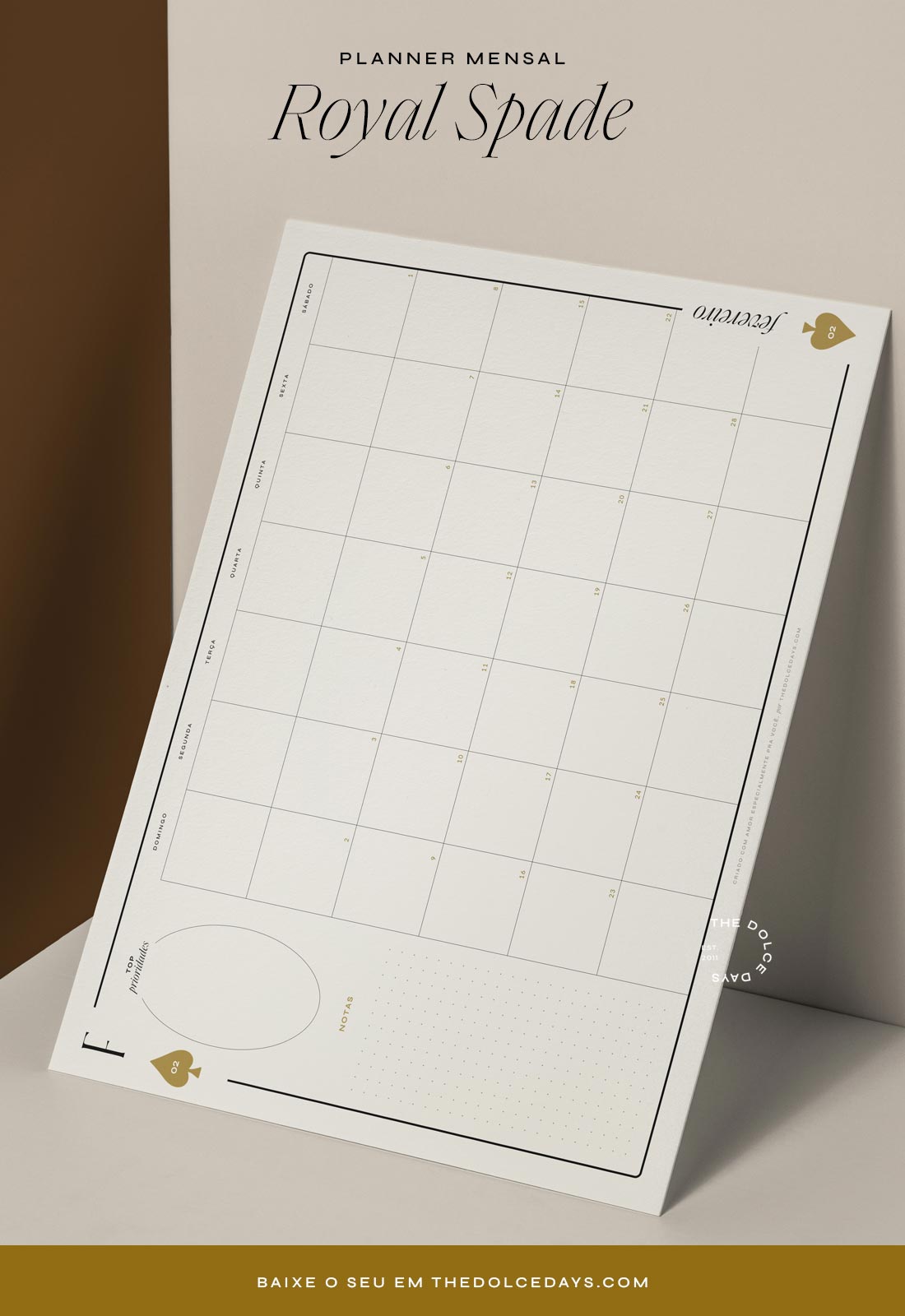 Planner Mensal 2025 Download Grátis Coleção Royal Spade do The Dolce Days