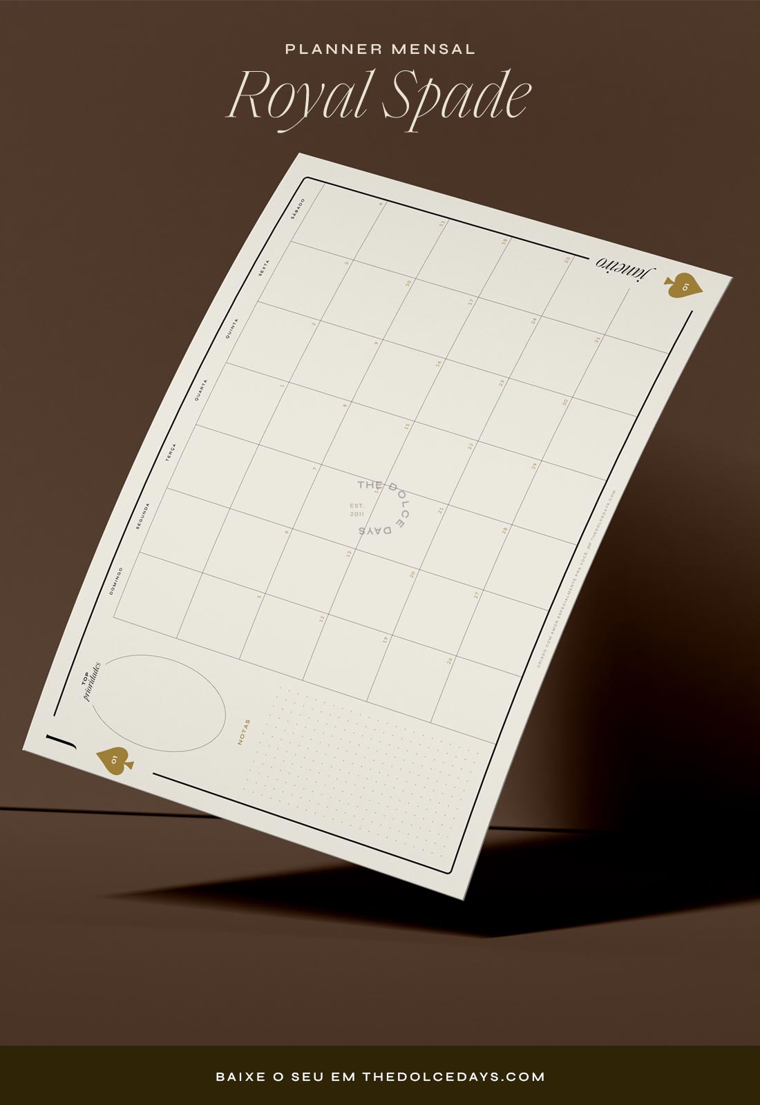 Planner Mensal 2025 Coleção Royal Spade The Dolce Days