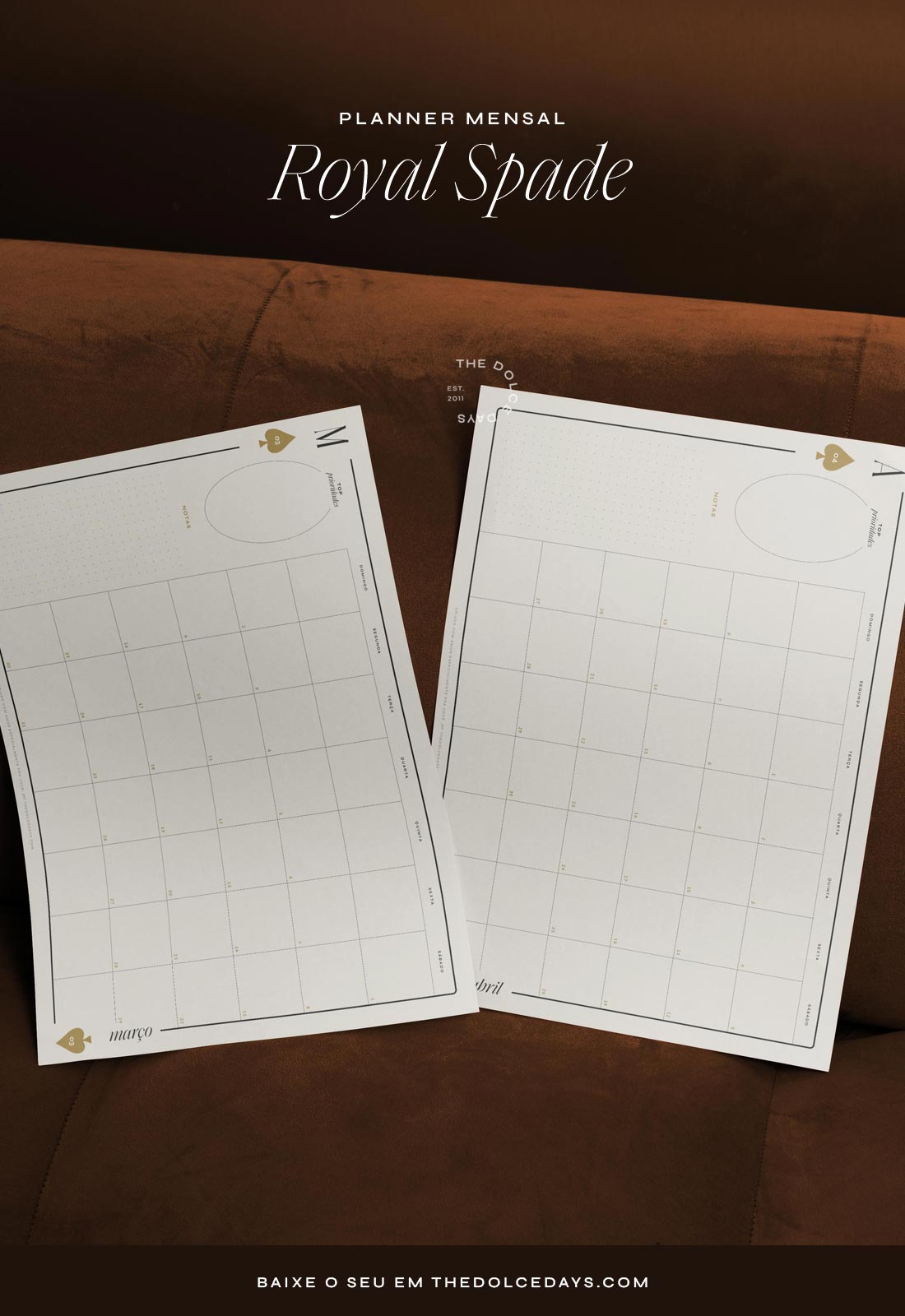 Planner Mensal 2025 Grátis Coleção Royal Spade do The Dolce Days