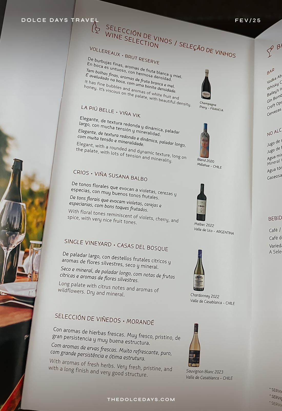 Carta de Vinhos da Premium Business da LATAM