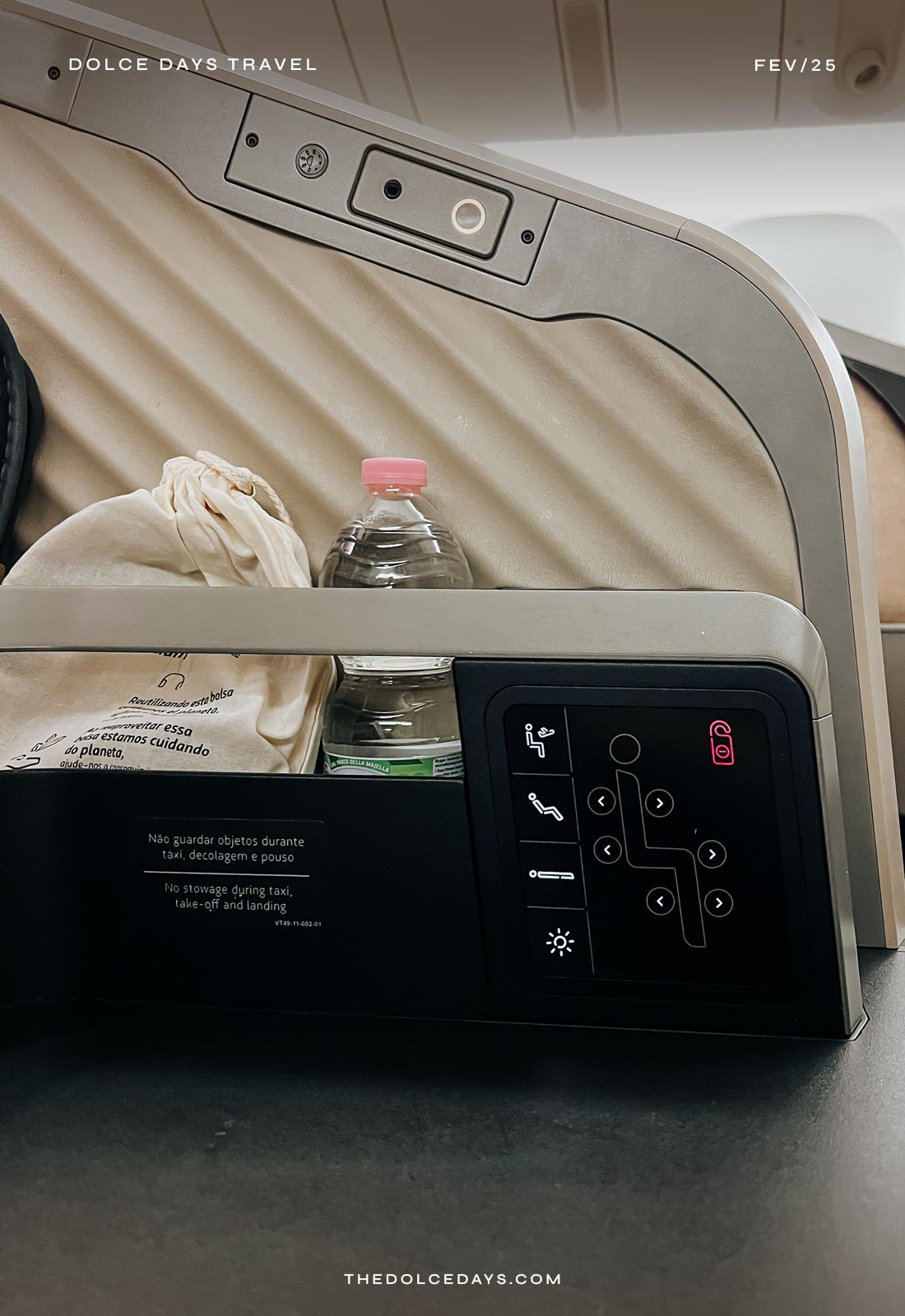 Controles de posição da poltrona na executiva da LATAM