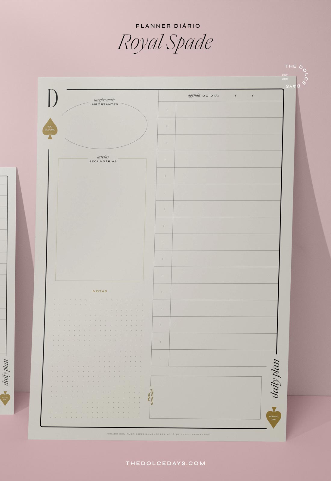 Versão vertical do planner diário Royal Spade do The Dolce Days