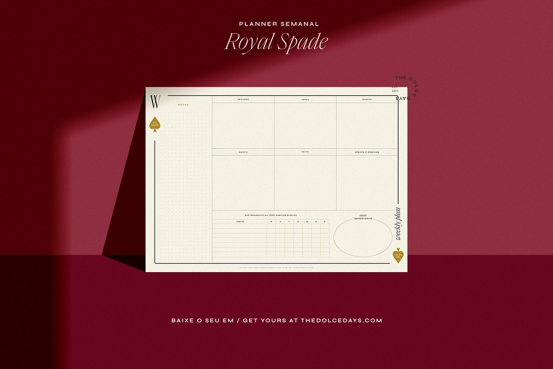 Planner semanal com habit tracker do The Dolce Days