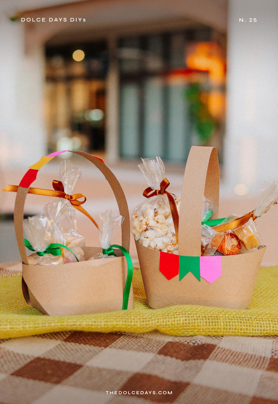 Cestinha de festa junina em papel kraft para decoração de festa junina