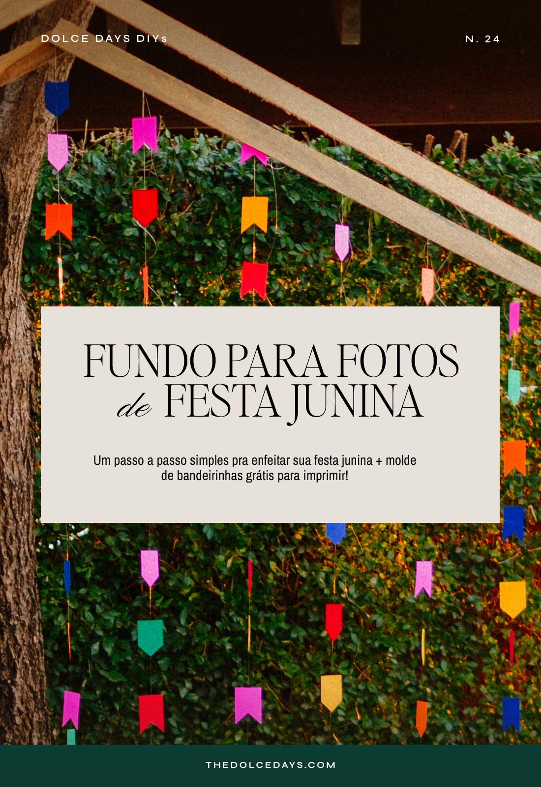 Fundo para fotos de festa junina com estrutura de madeira e bandeirinhas