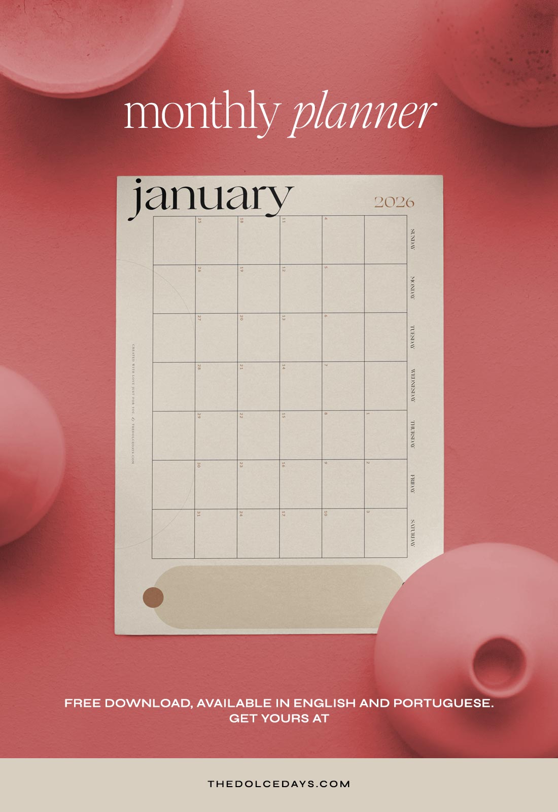 Planner mensal grátis para fazer download e imprimir em casa