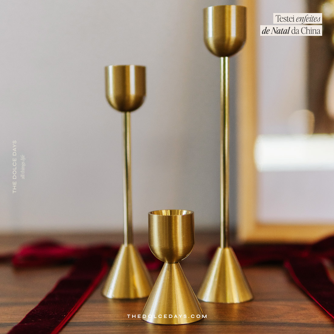 Trio de castiçais dourados do AliExpress, enfeite de Natal barato