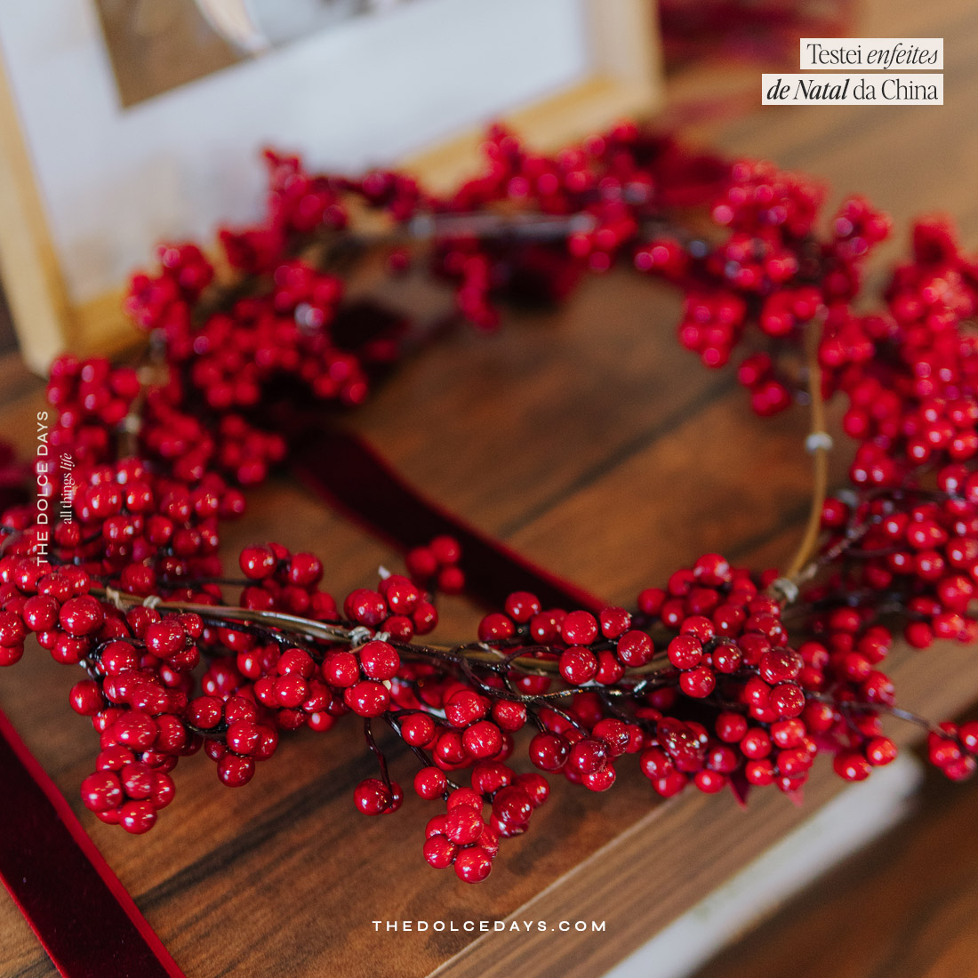 Enfeite de Natal Festão de berries vermelhas azevinho do AliExpress